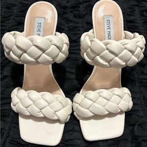 Steve Madden Beige Kenley Square Open Toe Braided Sandal Heels - Women’s Size 9